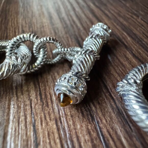 JUDITH RIPKA STERLING SILVER BRACELET w CITRINE HEART ENHANCER CHARM 7.5" Estate - Picture 11 of 16